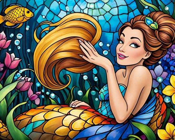 Vibrant Underwater Scene with Cheerful Mermaid