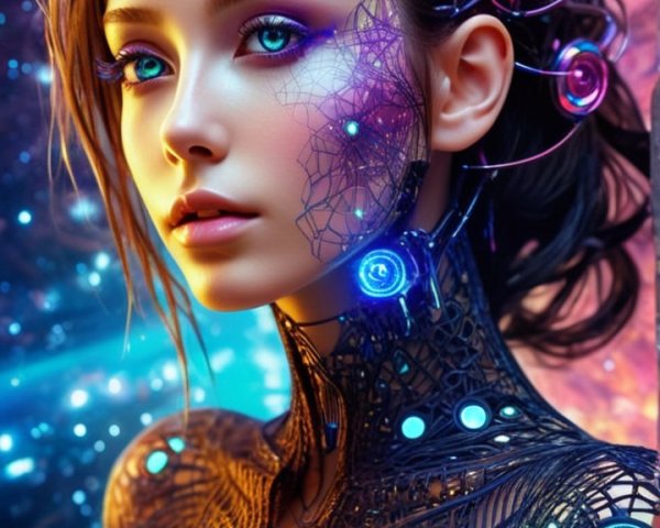 Futuristic Female Figure with Circuitry Designs