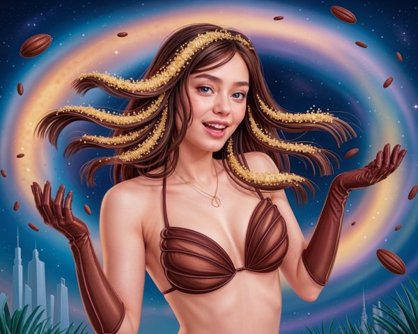 Whimsical Illustration of Woman with Chocolate Hair