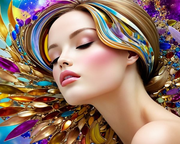 Elegant Woman with Jewel-Toned Floral Headpiece