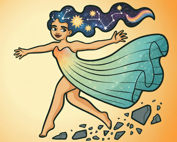 Whimsical Celestial Figure in Vibrant Cosmic Colors