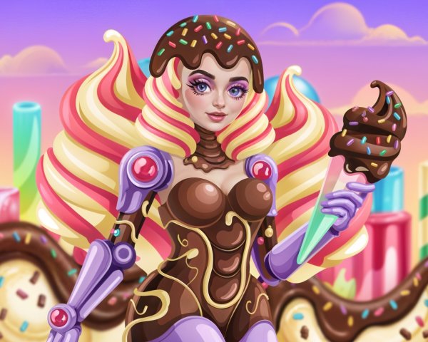 Whimsical Character in Colorful Dessert Landscape