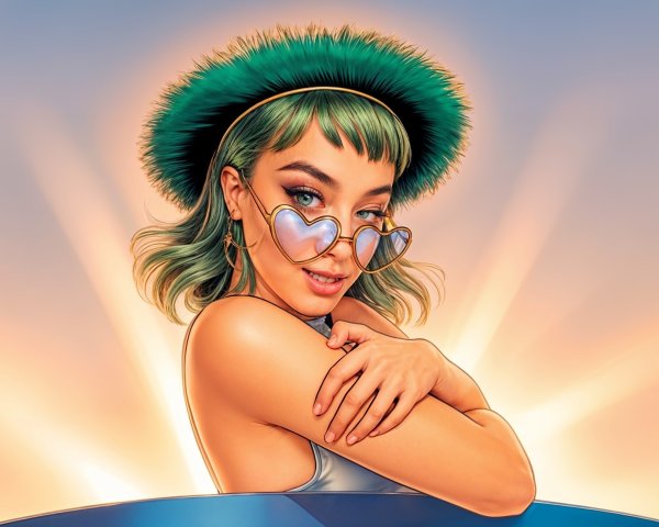 Stylish Young Woman with Green Hair and Sunglasses