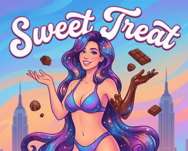 Cosmic-Themed Illustration of Woman Juggling Sweets