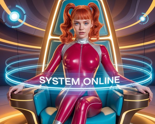 Futuristic Female Character in High-Tech Setting