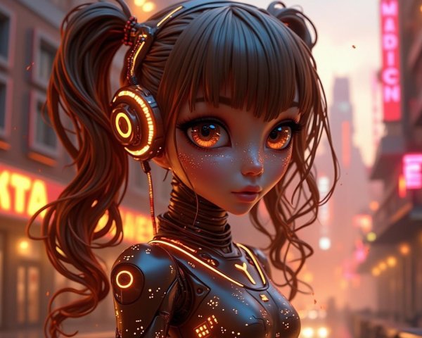 Futuristic Character in Neon Urban Setting