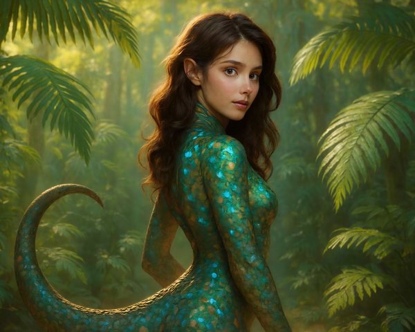 Lizard-Humanoid Creature in Lush Jungle Fantasy Art