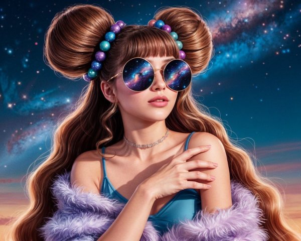 Futuristic Character with Cosmic Design and Beads