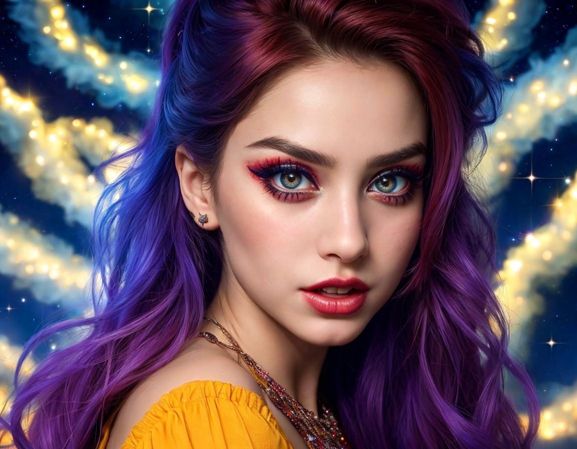 Portrait of a Young Woman with Colorful Hair and Makeup