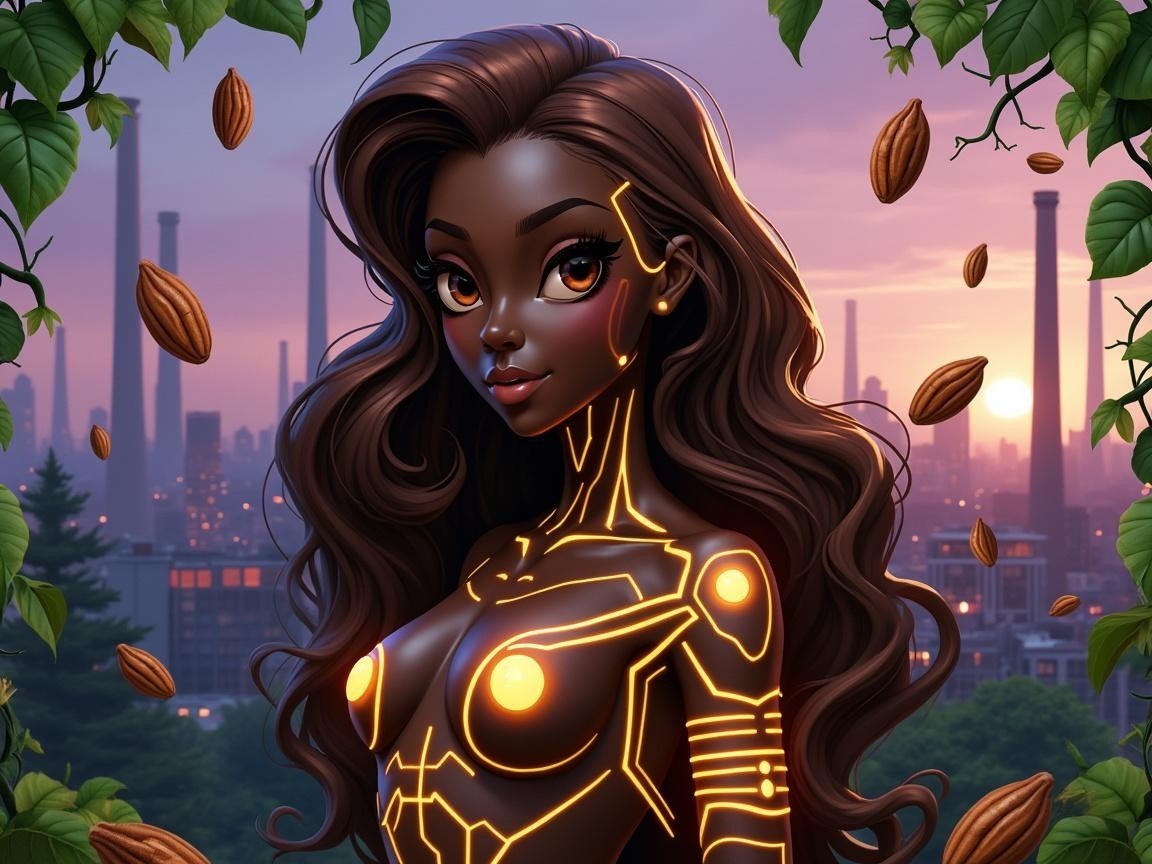 Futuristic Character Merging Technology and Nature