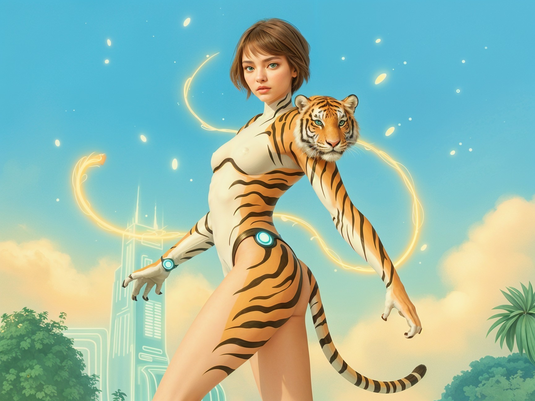 Futuristic Fusion: Tiger Stripes and Sky