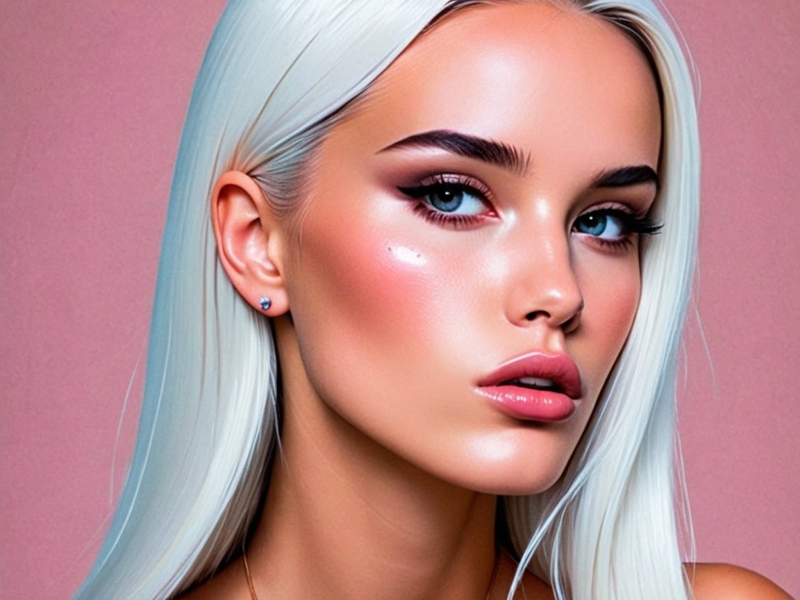 Young woman with platinum blonde hair and blue eyes