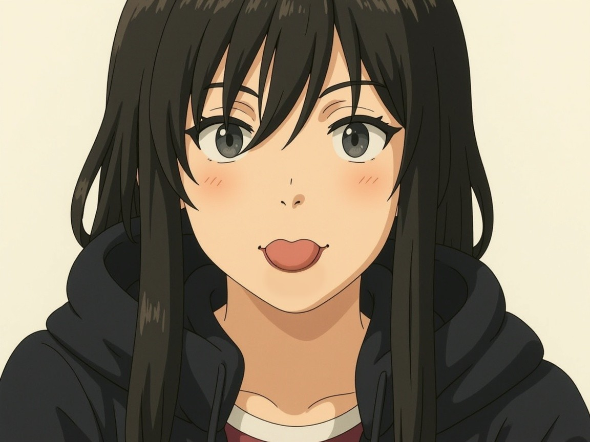 Playful Spirit in a Dark Hoodie