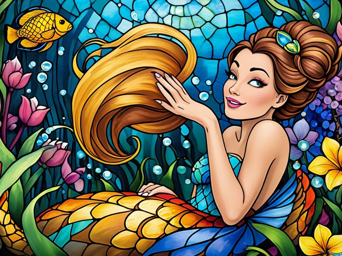 Vibrant Underwater Scene with Cheerful Mermaid