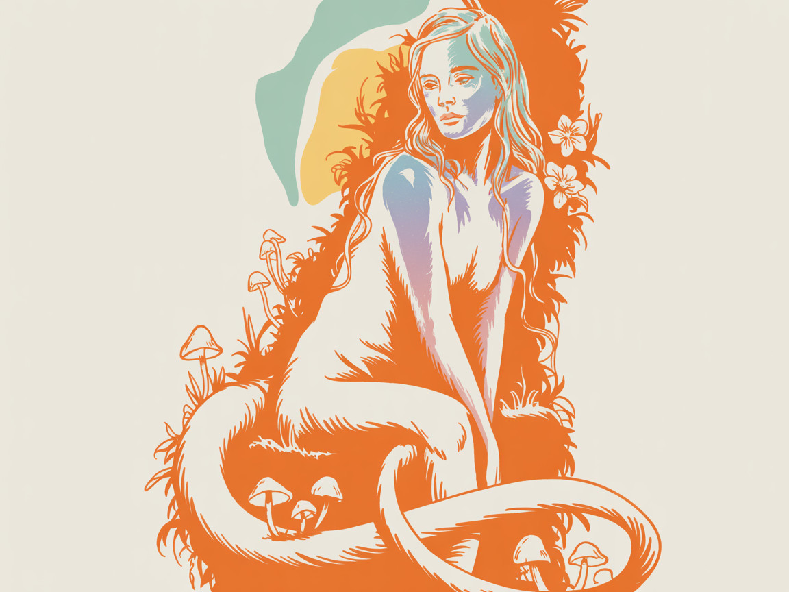 Whimsical Illustration of a Mystical Serpent Figure