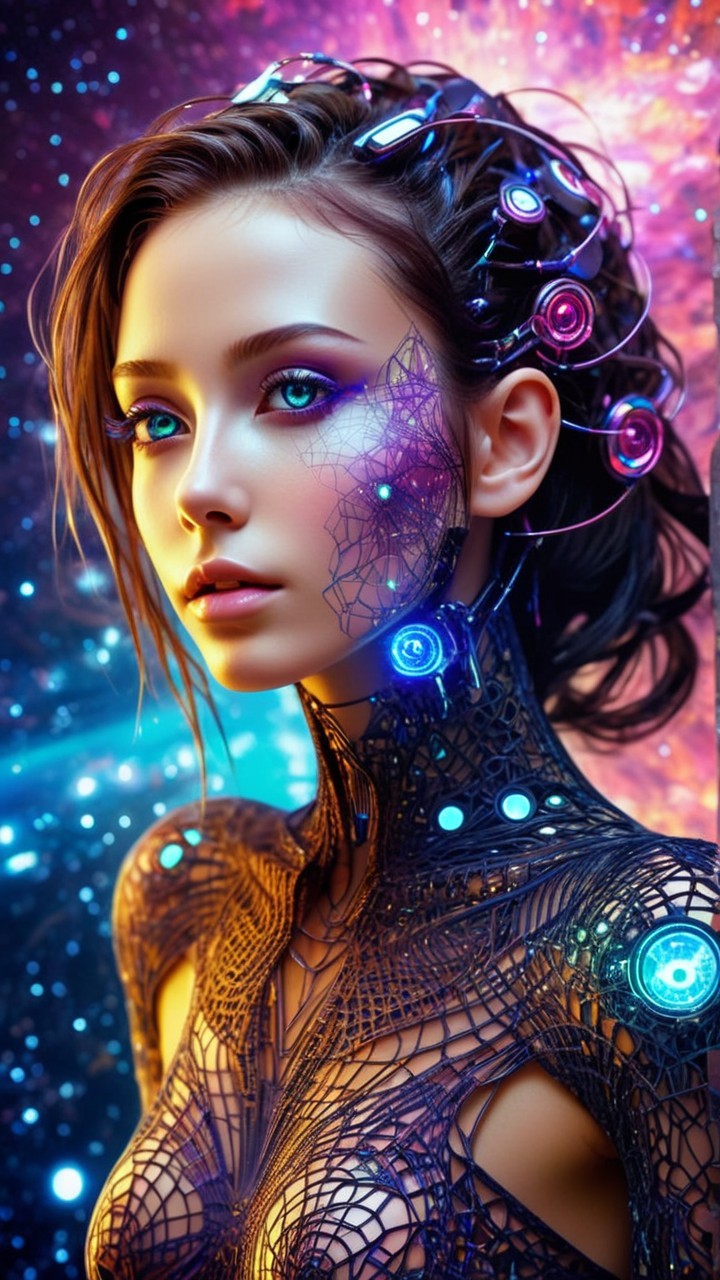 Futuristic Female Figure with Circuitry Designs