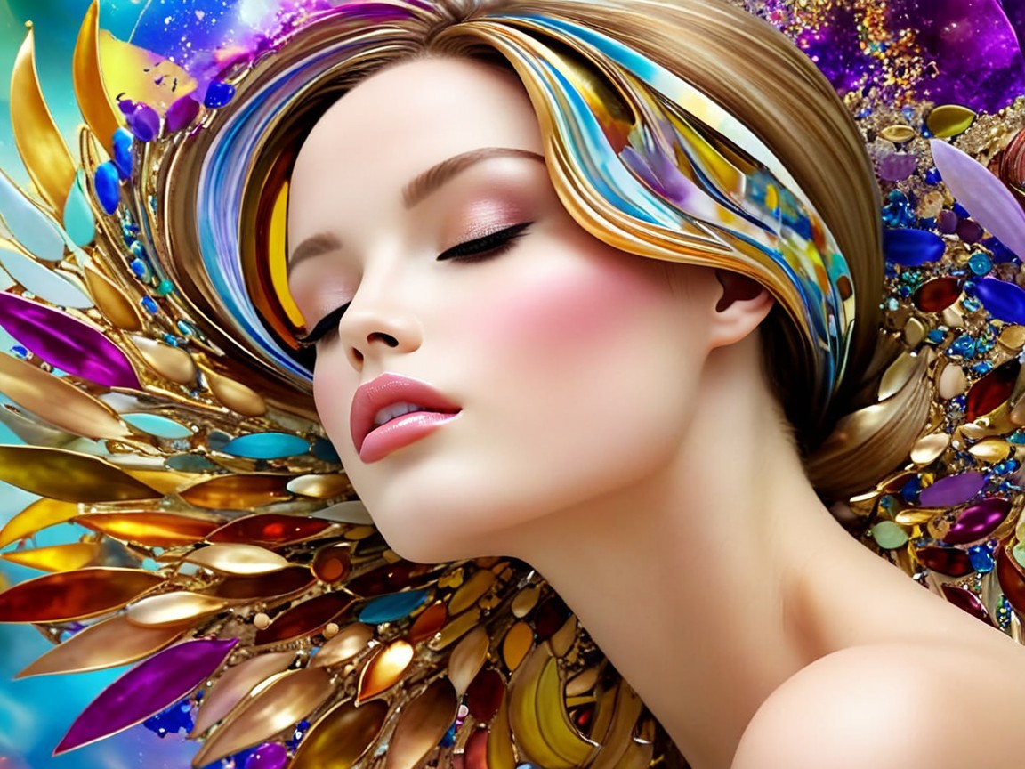Elegant Woman with Jewel-Toned Floral Headpiece