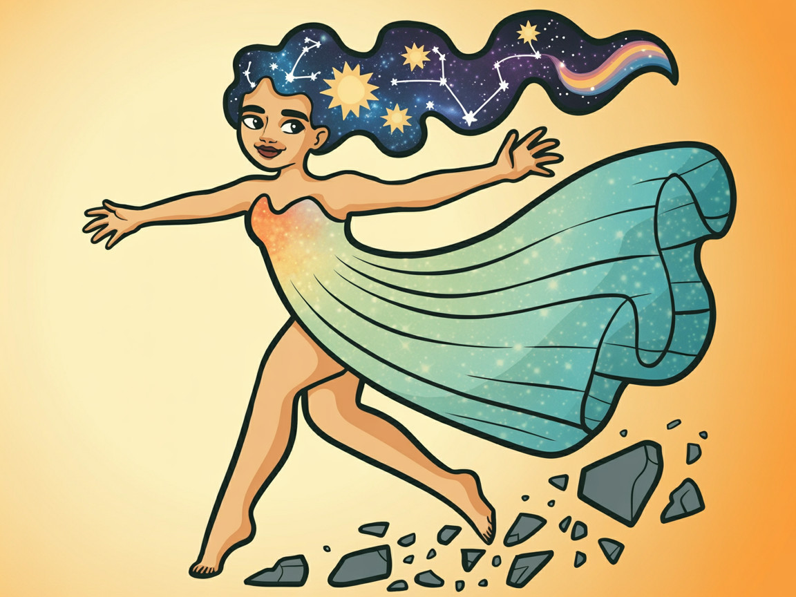 Whimsical Celestial Figure in Vibrant Cosmic Colors