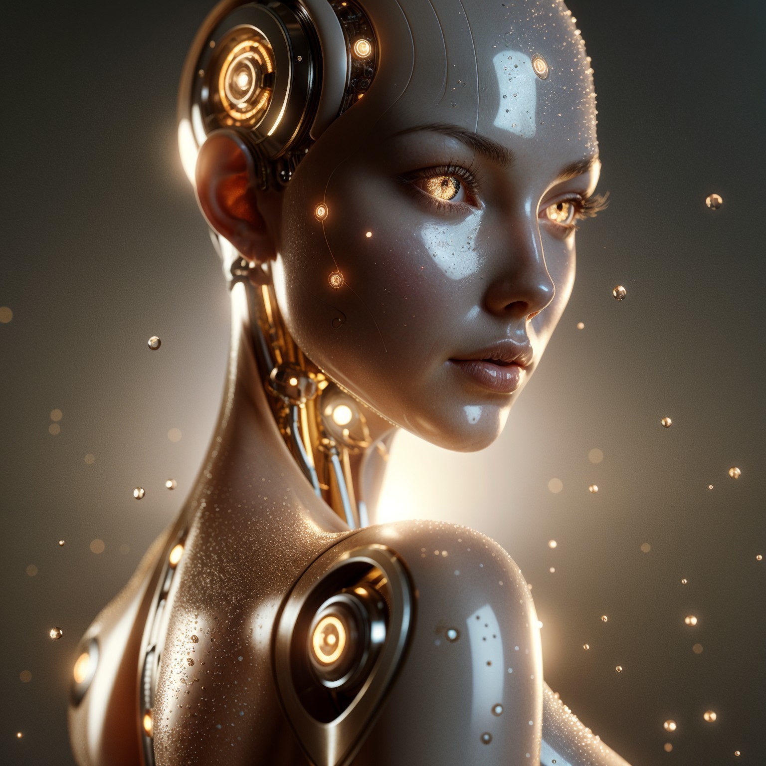 Futuristic humanoid robot with glowing circuits and gears