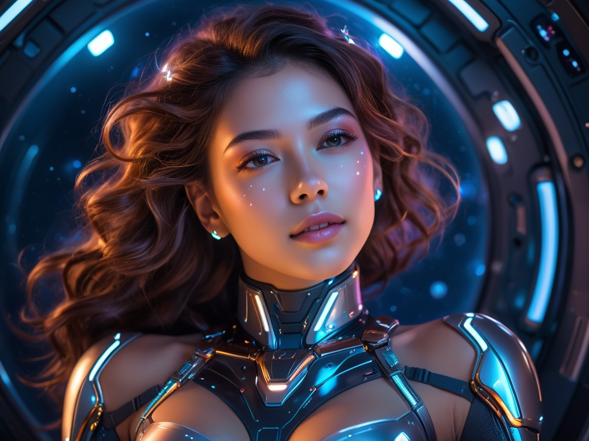 Futuristic Female Figure in Cosmic Environment