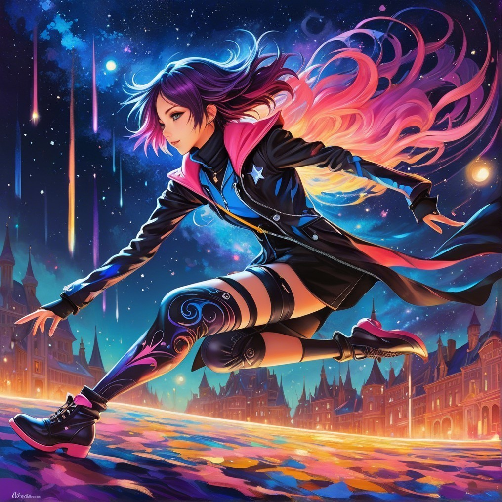 Anime Scene of Girl with Purple and Pink Hair