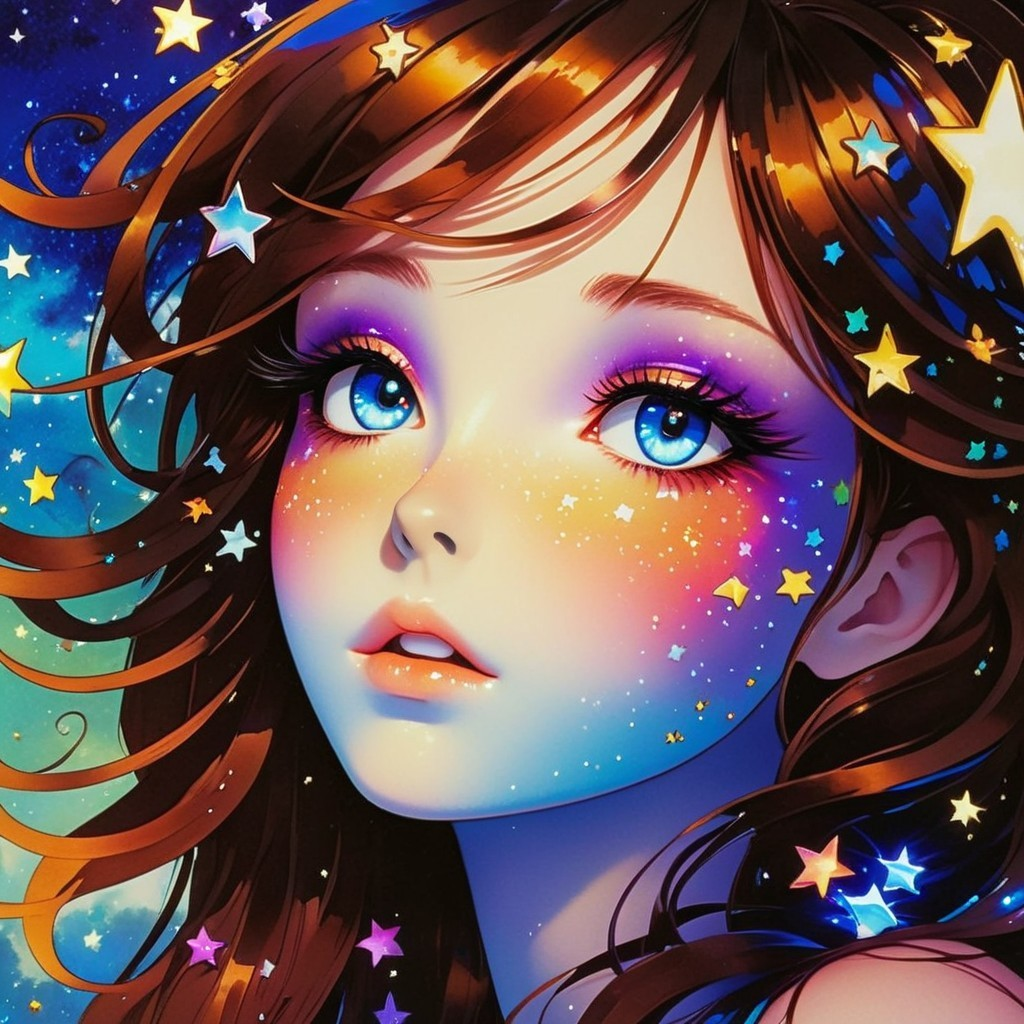 Illustration of a Young Woman with Cosmic Theme