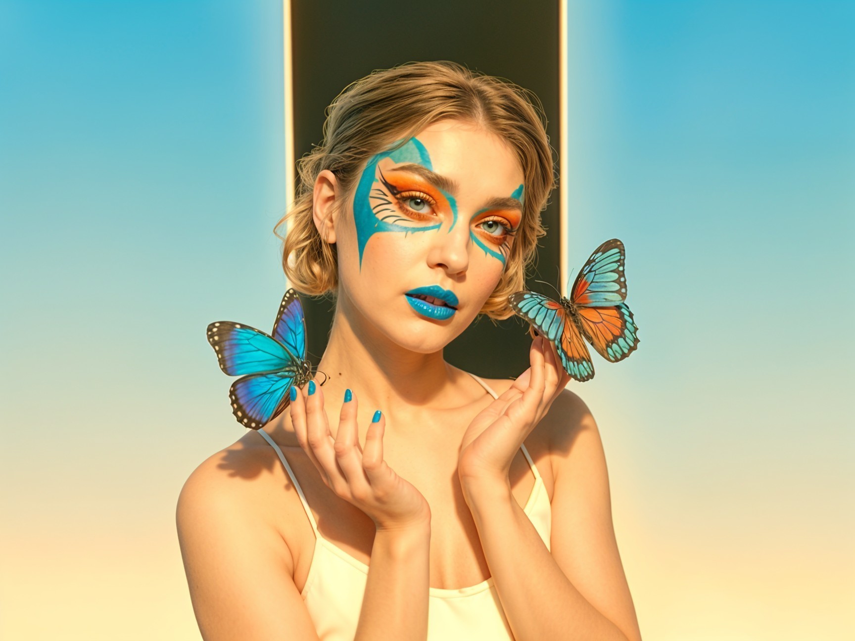 Artistic Makeup Look with Butterfly Wing Design