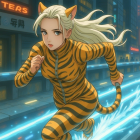 Dynamic Character in Leopard-Print Bodysuit Running