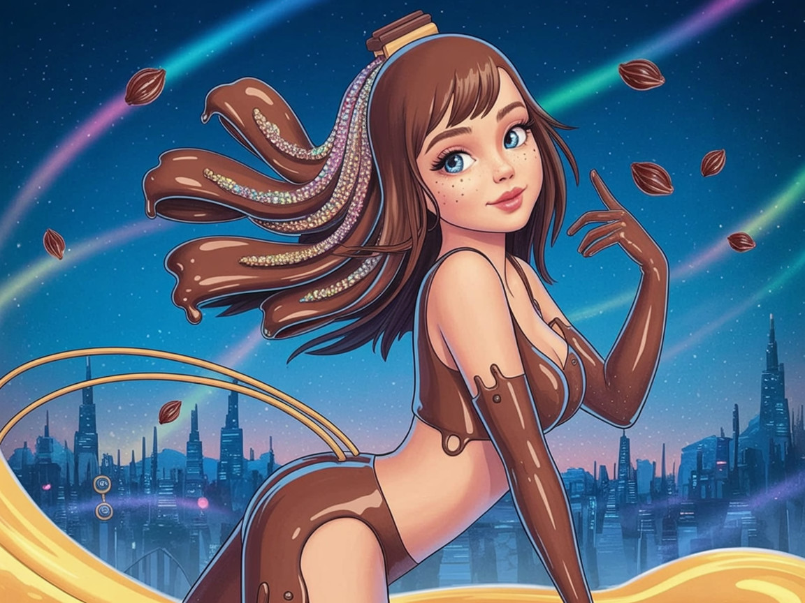 Whimsical Illustration of Girl with Chocolate Hair