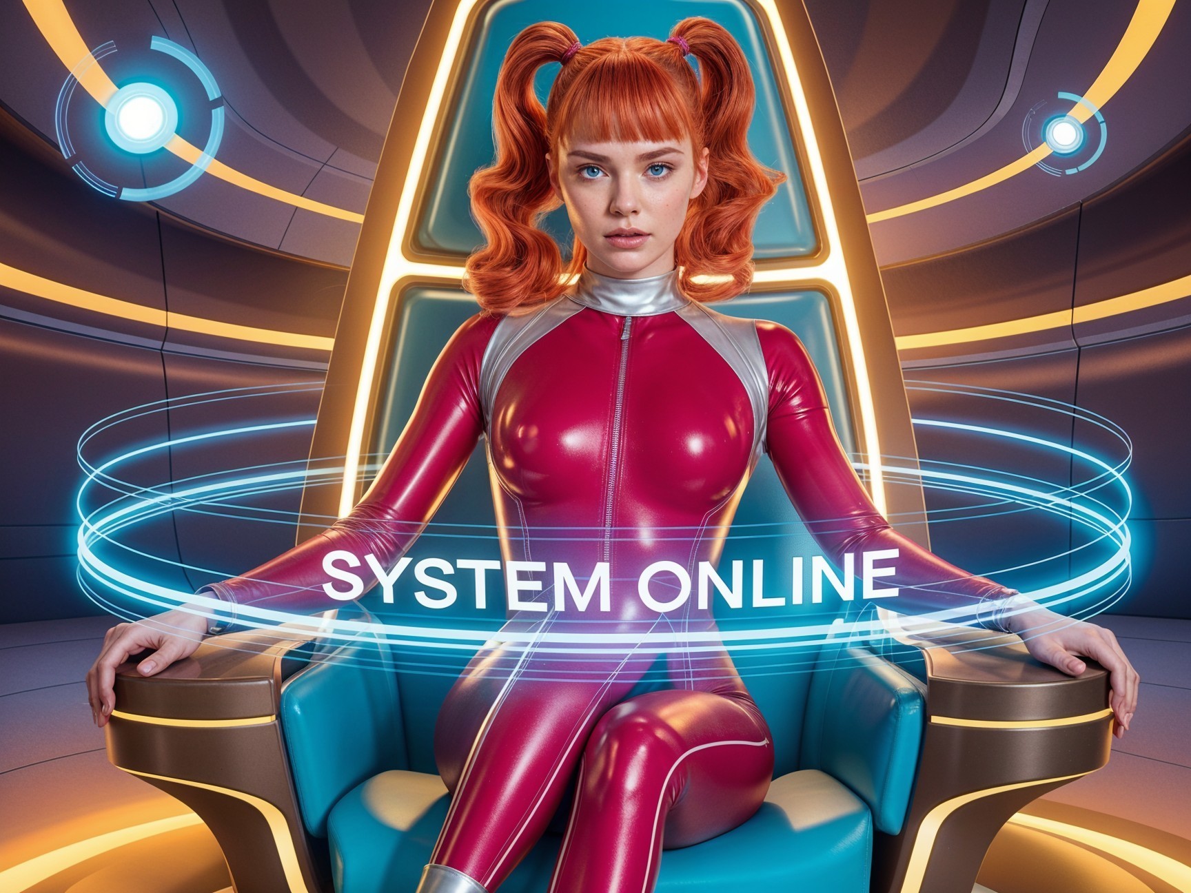 Futuristic Female Character in High-Tech Setting