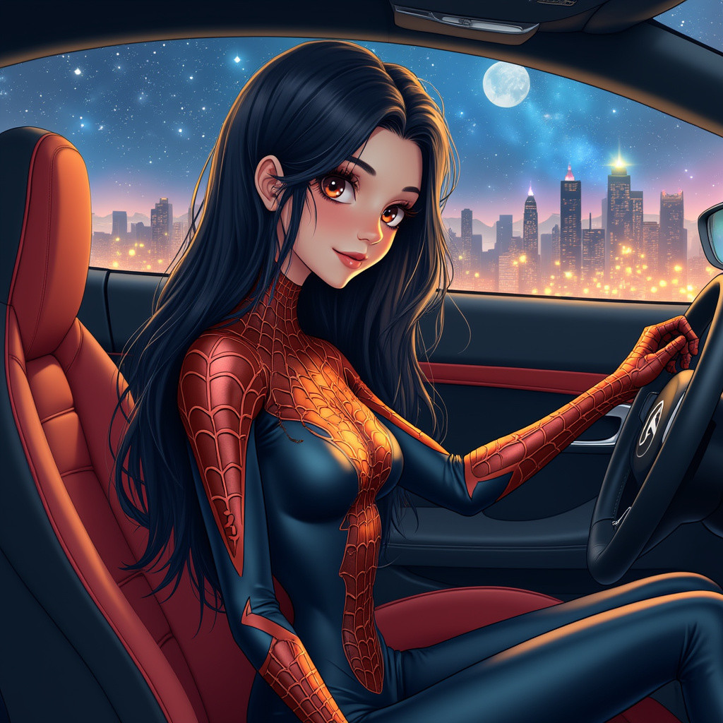 Stylish Female Character in Spider-Man-Inspired Suit