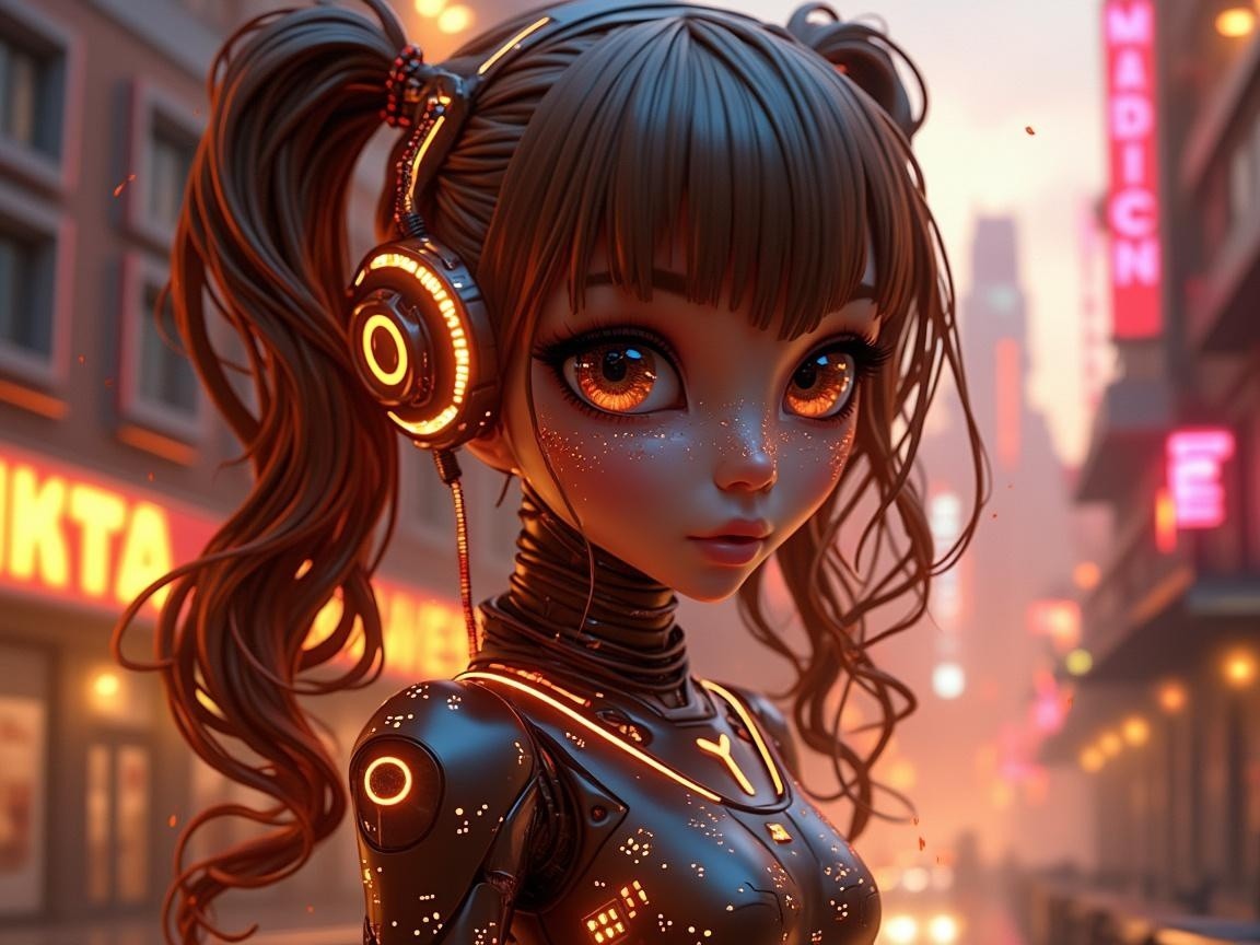 Futuristic Character in Neon Urban Setting
