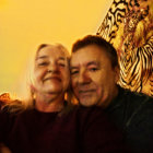 Digital Painting of Happy Middle-Aged Hippies in Tie-Dye