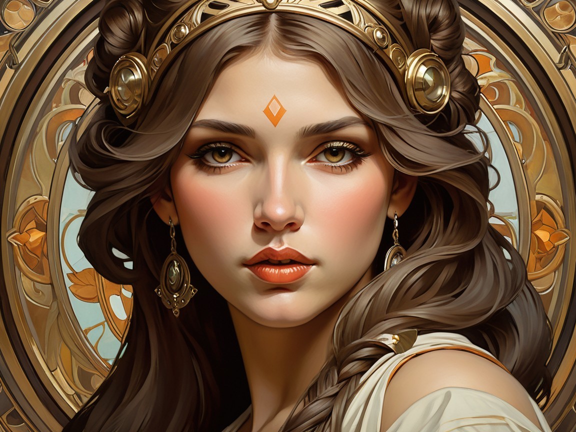 Young Woman with Golden Crown and Flowing Hair