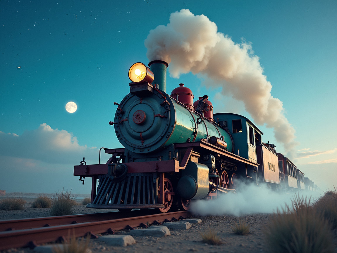 Vintage Steam Locomotive on Twilight Track