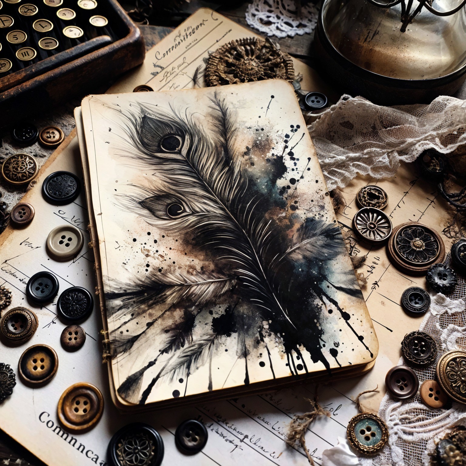 Artistic Notebook Flat Lay with Vintage Accents