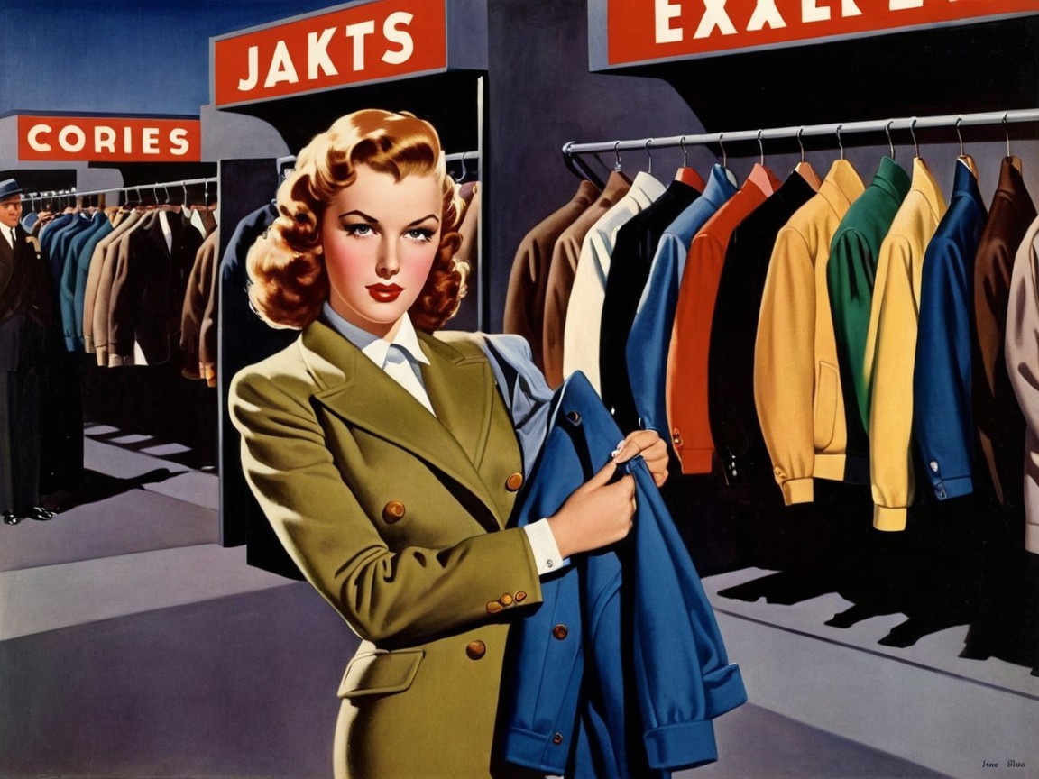 Glamorous Woman in Vintage Clothing Store Scene
