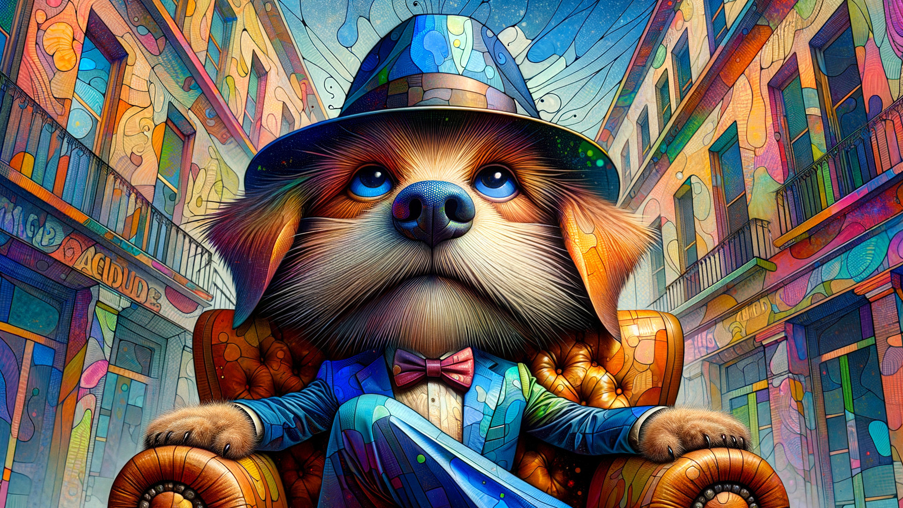 Whimsical Dog in Suit Sitting in Stylish Armchair