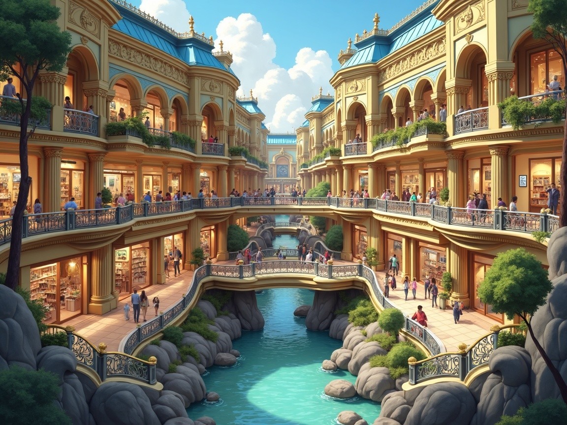 Luxury Shopping Plaza with Elegant Architecture and Waterway