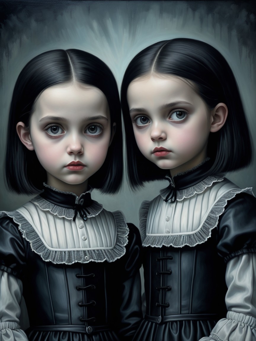 Two Young Girls in Victorian-Inspired Dresses
