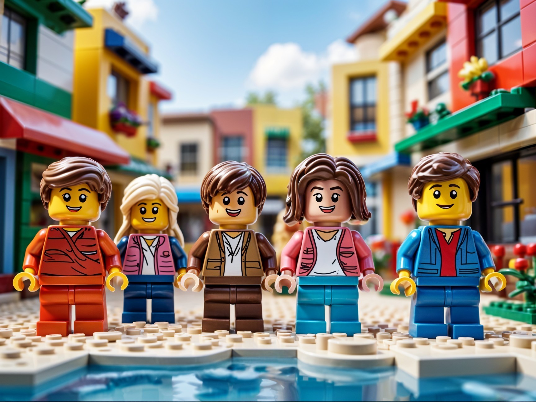 Colorful LEGO Figures on Cobblestone Street Scene