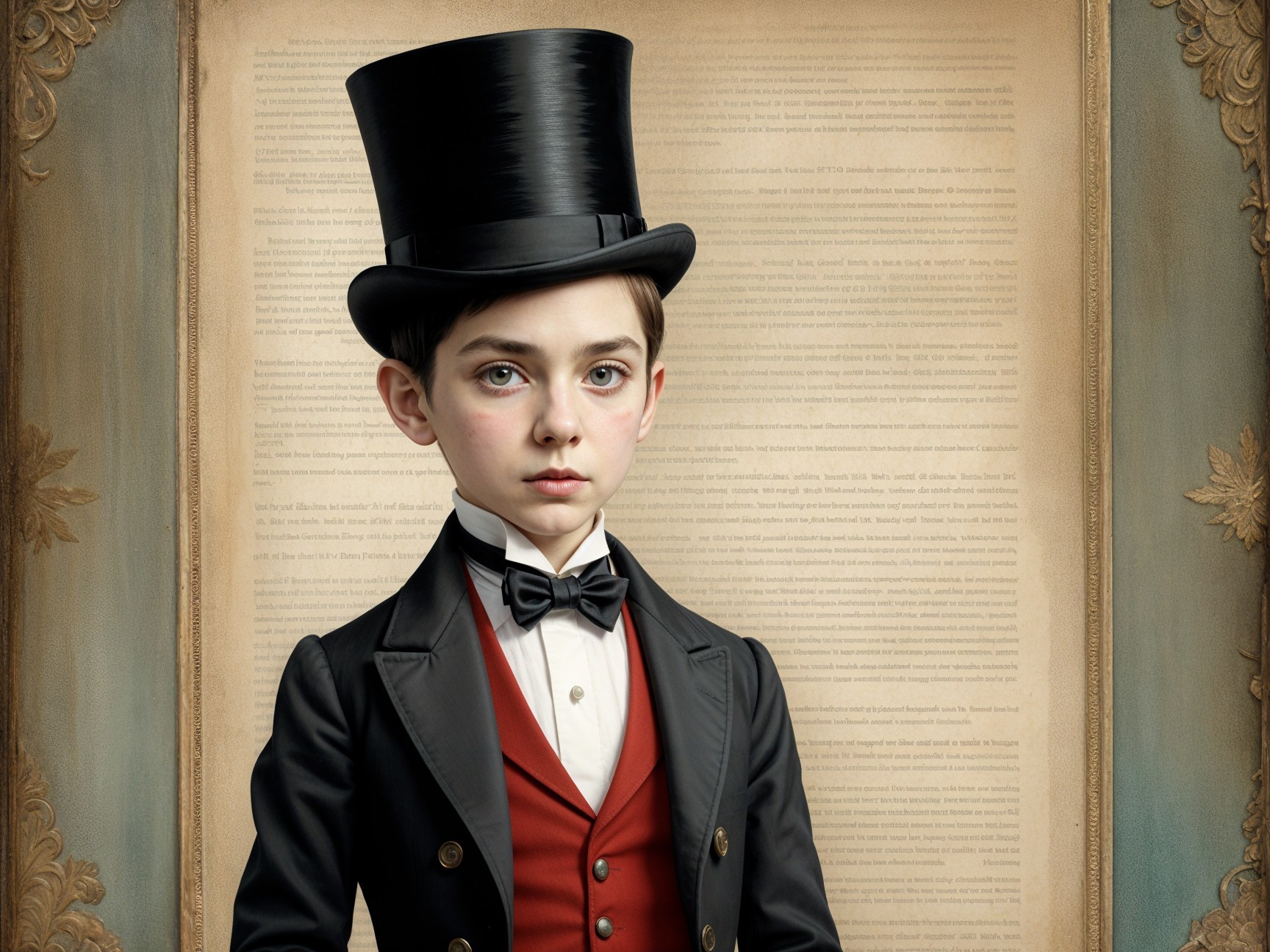 Young Boy in Vintage Formal Attire with Top Hat