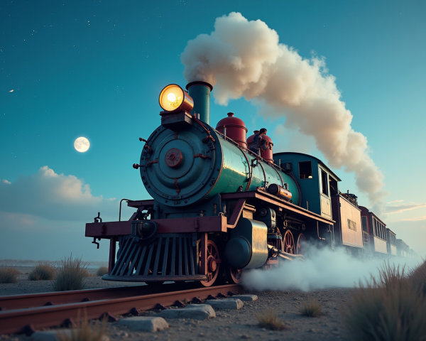 Vintage Steam Locomotive on Twilight Track