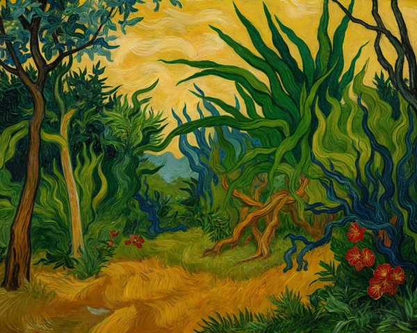 Vibrant Landscape with Swirling Foliage and Colors