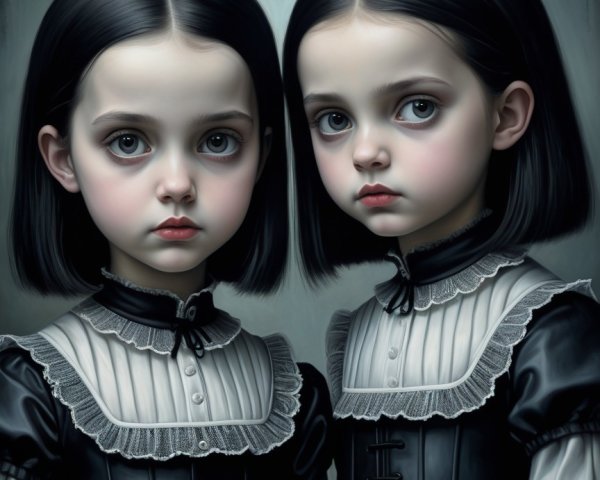 Two Young Girls in Victorian-Inspired Dresses