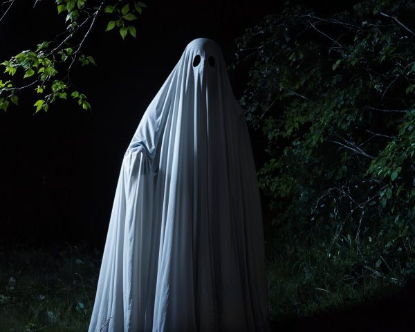 Ghostly Figure in Dimly Lit Forest Setting