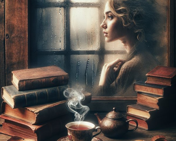 Cozy Scene of Reflection by a Rainy Window