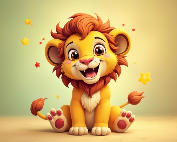 Cheerful Cartoon Lion Cub with Colorful Background
