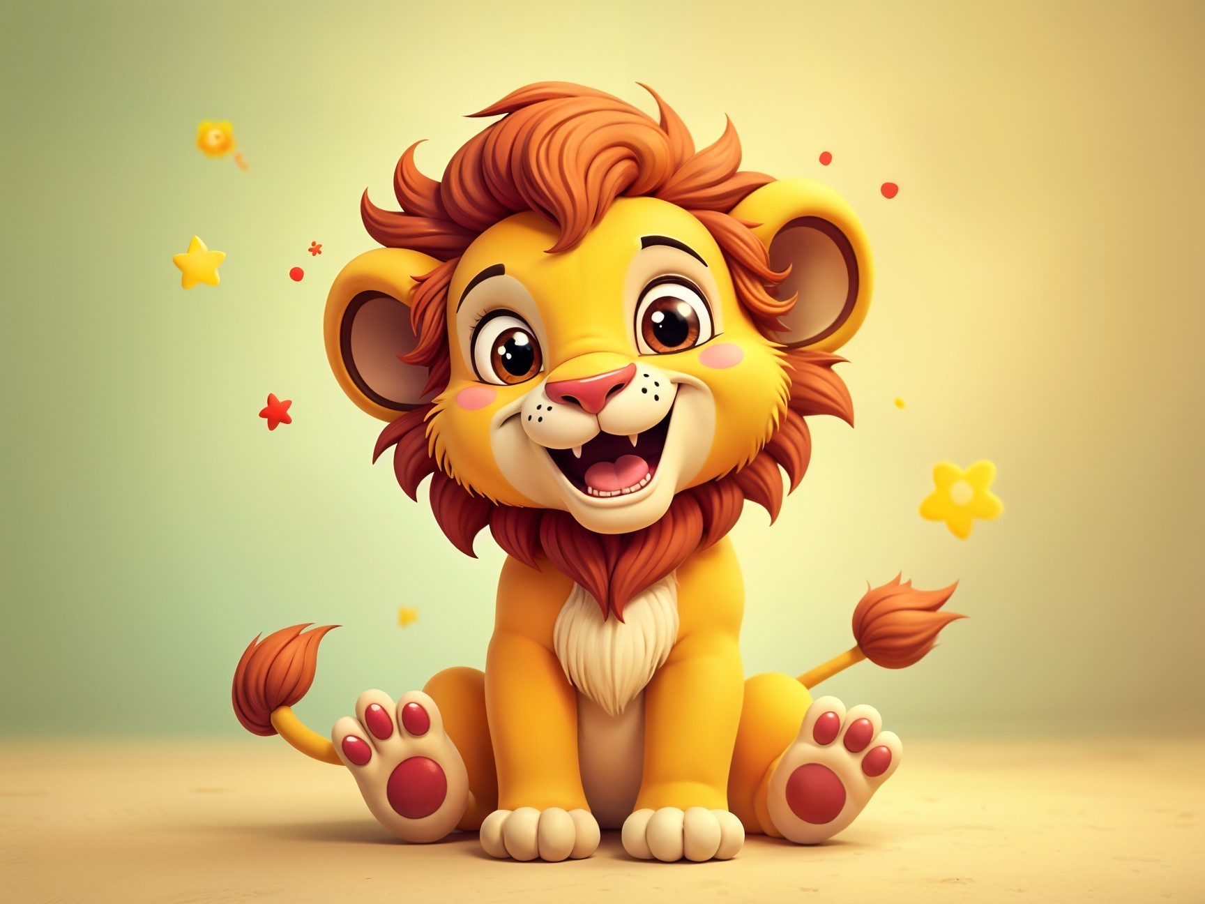 Cheerful Cartoon Lion Cub with Colorful Background