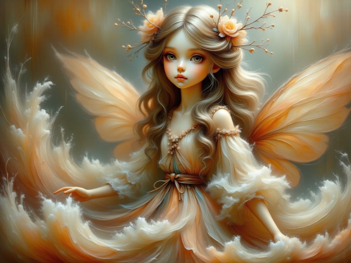 Whimsical Fairy Girl with Floral Crown and Wings